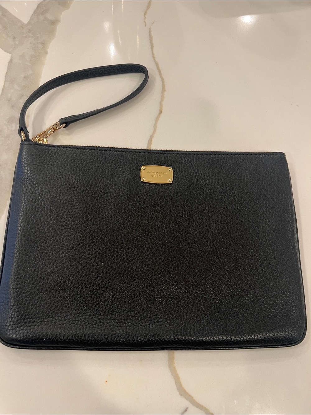 Michael Kors Black Pebbled Leather Wristlet Pouch with Gold Hardware